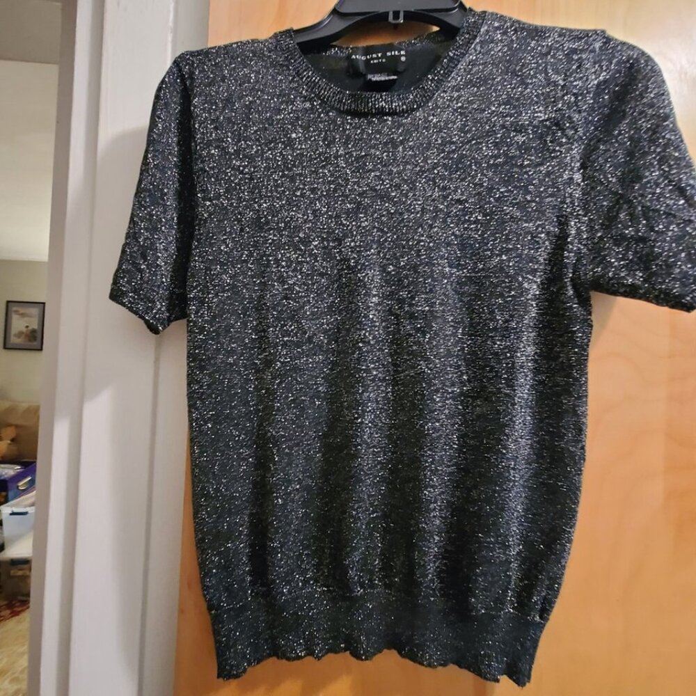 Ladies August Silk Black And Silver Metallic Top Size Medium